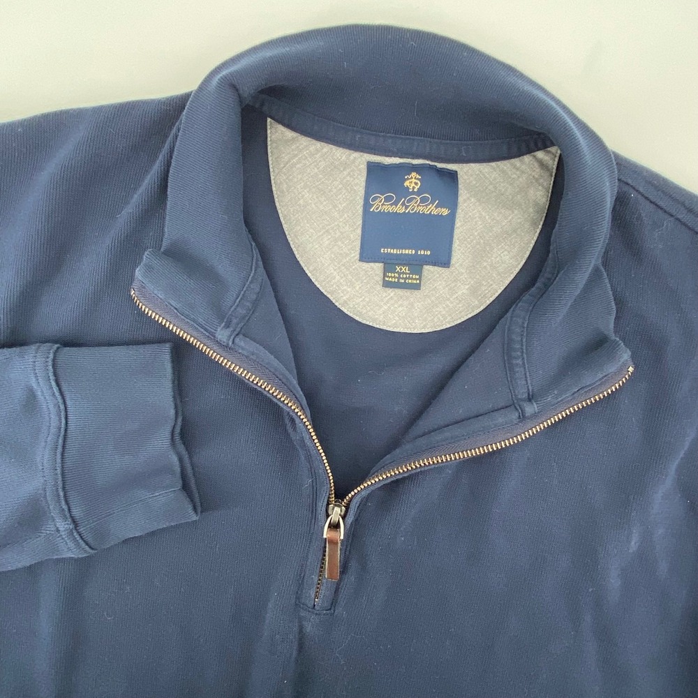 Brooks Brothers Pullover Men XXL Navy Blue Quarter-Zip Cotton Mock Neck 7560